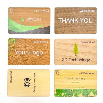 فروش مستقیم کارخانه لوگو سفارشی حک شده چوبی کارت تجاری RFID NFC ISO14443A 13.56MHz چوب خالی NFC کارت شناسه هتل