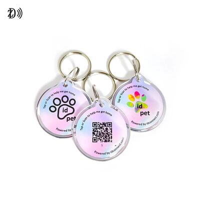 Waterproof Custom Printing 13.56MHz NTAG213 Keychain Lost Tracking Epoxy Edge Epoxy Pet ID Tag for Dog & Cat Identification