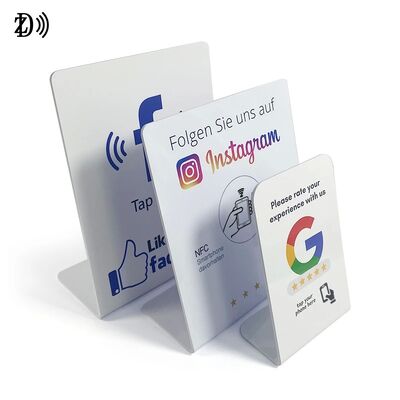 Custom Logo NFC Stand Social Media Review NTAG213 NFC PVC Google Review Card Menu Display Stand